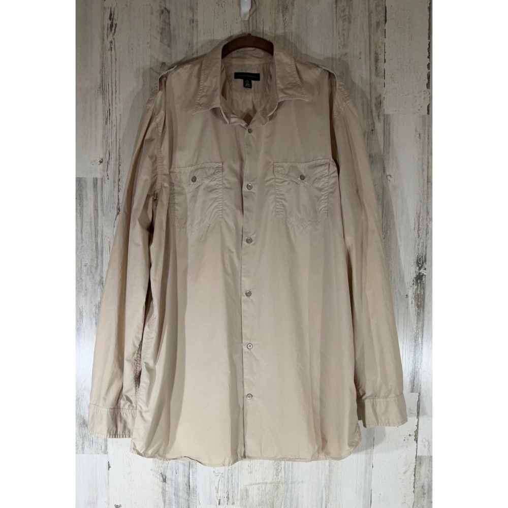 Banana Republic Button Front Shirt XXL Tall Tan Cotton Safari Epaulets READ